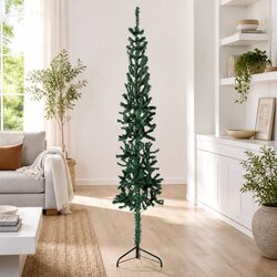 Slim Artificial Half Christmas Tree with Stand Green 180cm Holiday Decoration
