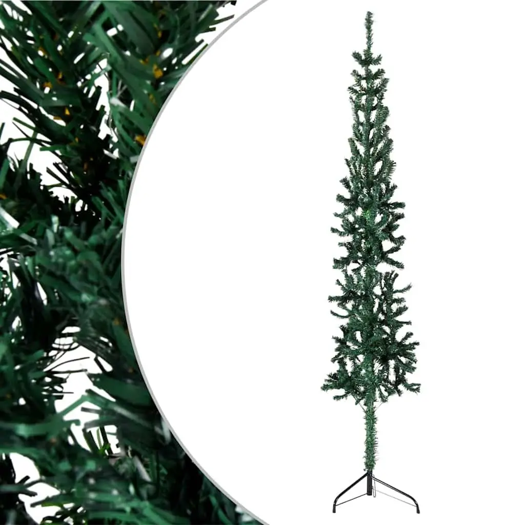 Slim Artificial Half Christmas Tree with Stand Green 180cm Holiday Decoration