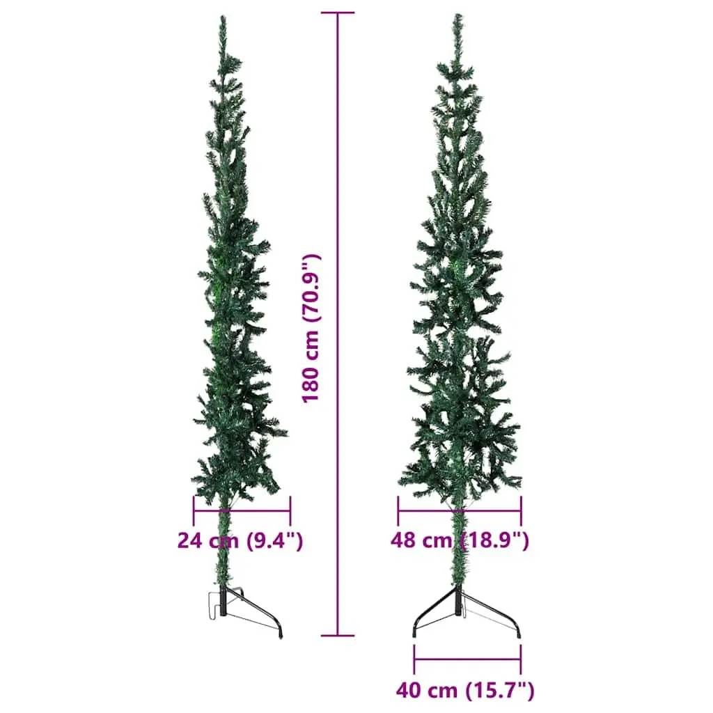 Slim Artificial Half Christmas Tree with Stand Green 180cm Holiday Decoration