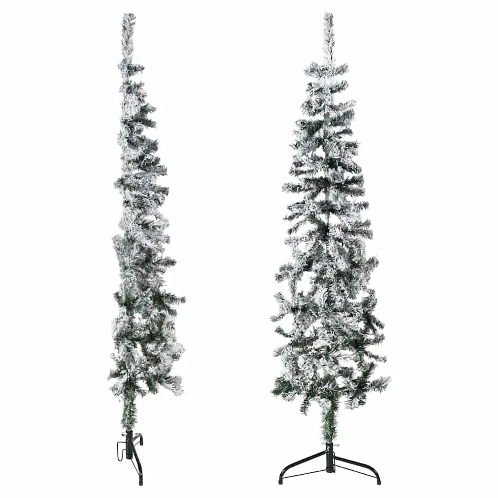 Artificial Half Christmas Tree Green 150cm Flocked Snow Space-Saving Wall-Mount Holiday Decor