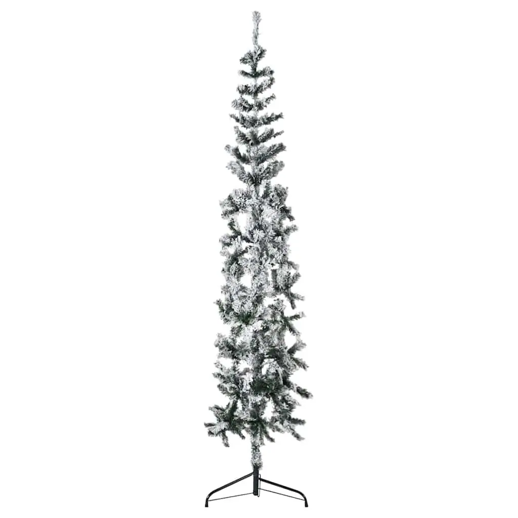 Slim Artificial Half Christmas Tree 240cm Flocked Snow Green Seasonal Holiday