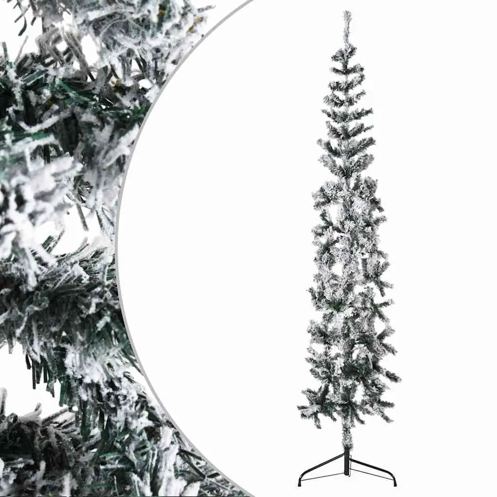 Slim Artificial Half Christmas Tree 240cm Flocked Snow Green Seasonal Holiday