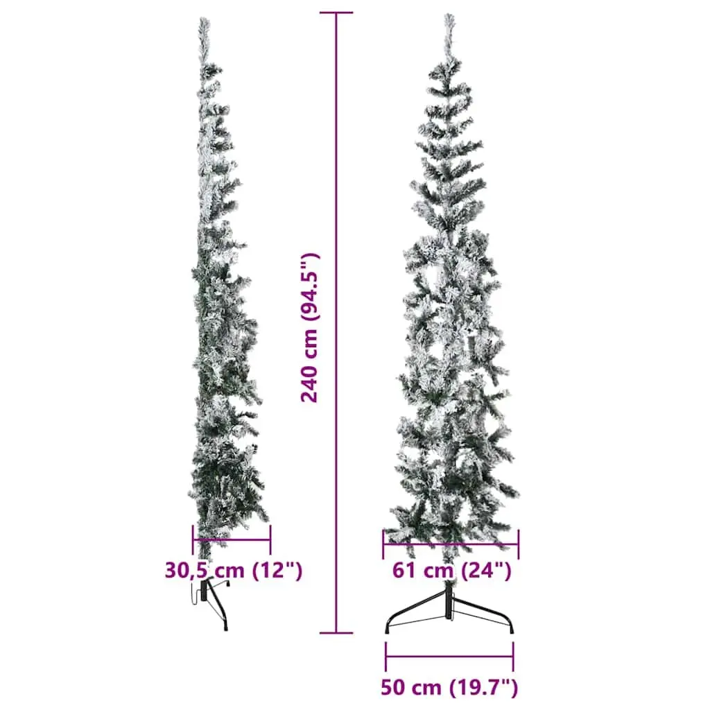 Slim Artificial Half Christmas Tree 240cm Flocked Snow Green Seasonal Holiday