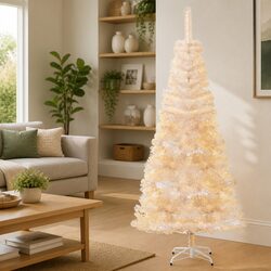 Artificial Christmas Tree White Iridescent Tips 180cm PVC Seasonal Holiday Decor