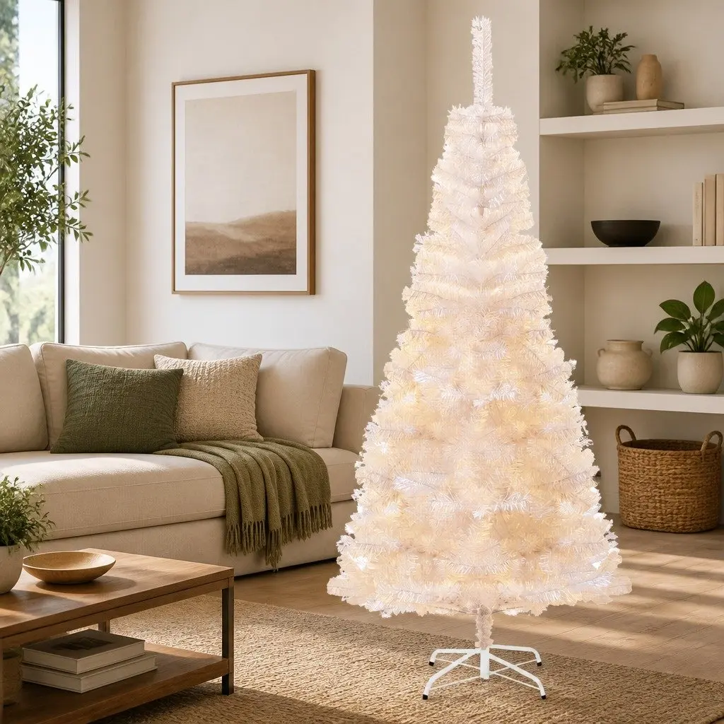 Artificial Christmas Tree White 240cm Iridescent Tips PVC Holiday Decoration