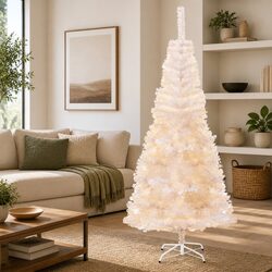Artificial Christmas Tree 240cm White Iridescent Tips PVC Xmas Holiday