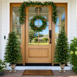Compact and Cheerful: 2-Piece Christmas Tree Set with LED Features
