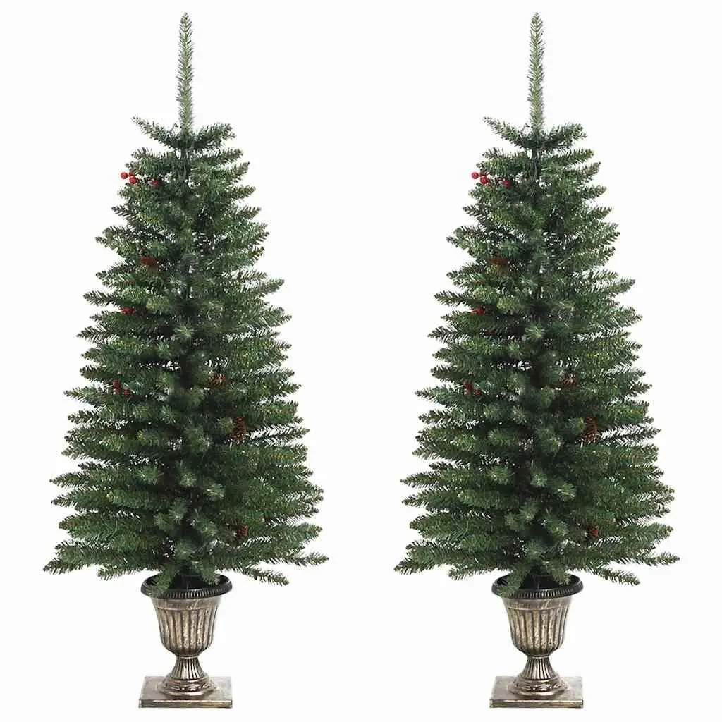 Artificial Christmas Tree Set 2 Pieces with Wreath Garland LED Lights Holiday