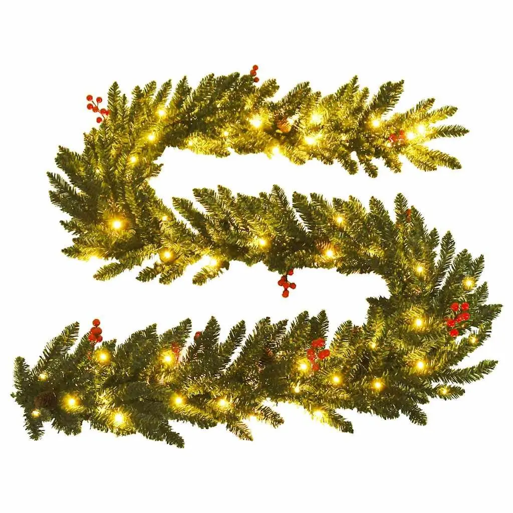 Artificial Christmas Tree Set 2 Pieces with Wreath Garland LED Lights Holiday