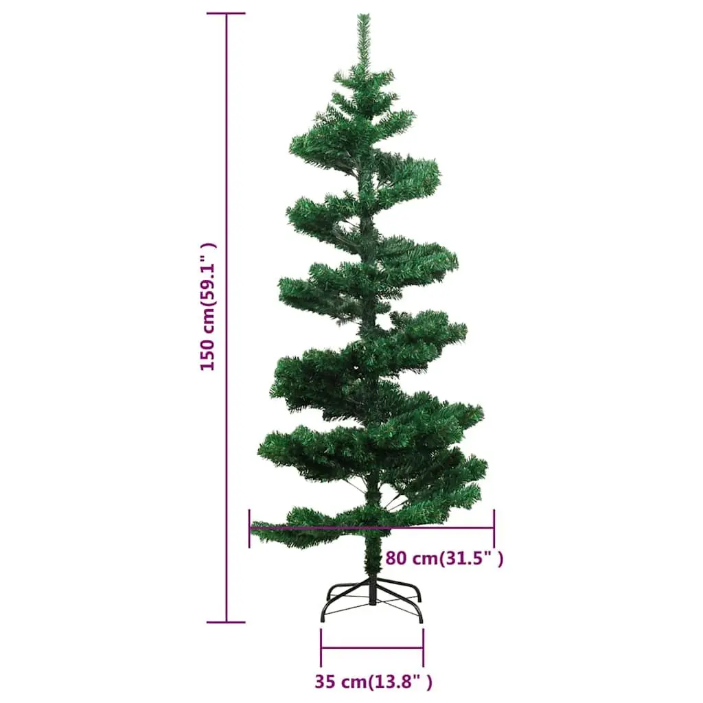 Pre-lit Swirl Christmas Tree 150cm Green PVC Artificial Holiday Decoration with