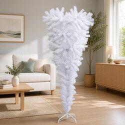 Upside-Down Artificial Christmas Tree with Stand White 120cm Holiday Decor