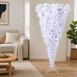 Upside-Down Artificial Christmas Tree White 210cm Bushy Festival Decoration