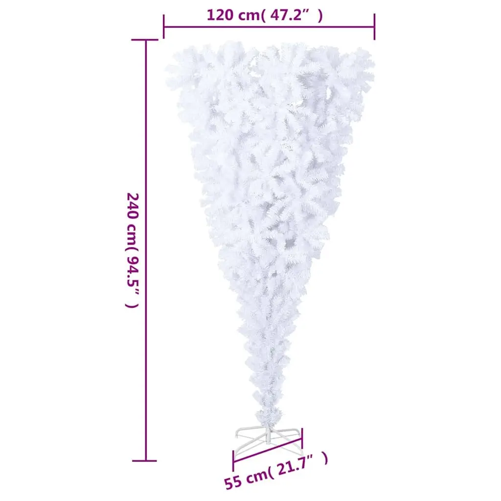 Upside-Down Artificial Christmas Tree with Stand White 240cm Holiday Decoration