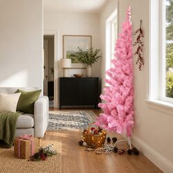 240cm Pink Half Christmas Tree: Simple and Stylish