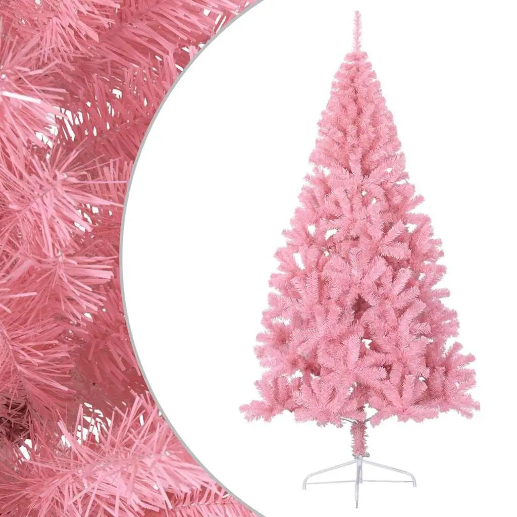Half Christmas Tree Artificial with Stand Pink 240cm PVC Wall Space Saving