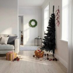 Artificial Half Christmas Tree Black 180cm PVC Bushy Holiday Seasonal Decor Wall