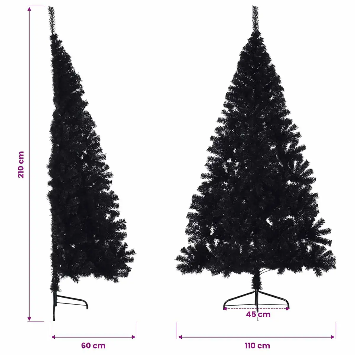 Artificial Half Christmas Tree with Stand Black 210 cm Holiday Seasonal Decor