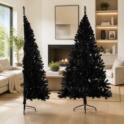 240cm Black Half Christmas Tree with Stand
