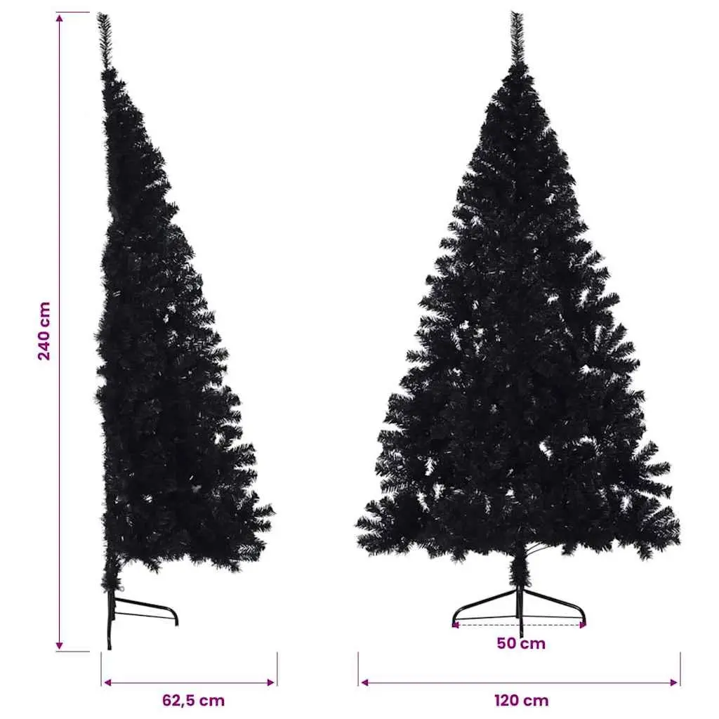 Artificial Half Christmas Tree Black 240cm Bushy Appearance Wall Placement