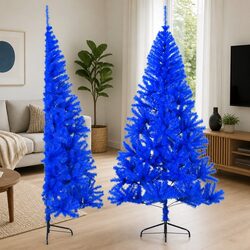 Artificial Half Christmas Tree 240cm Blue with Stand Space-Saving Wall