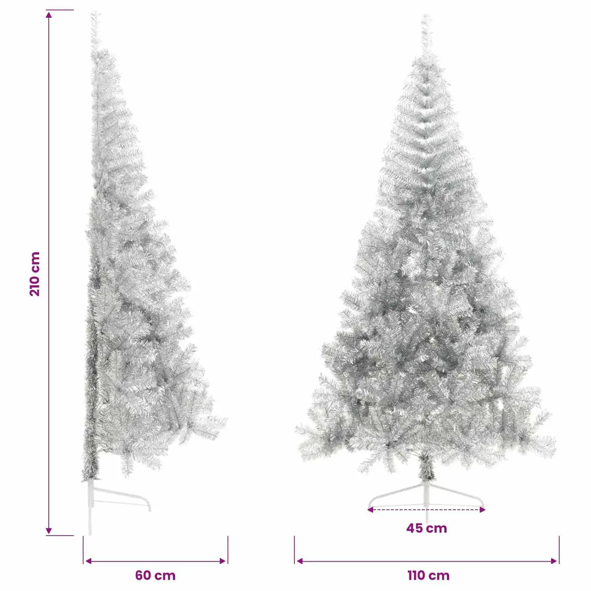 Half Christmas Tree 210cm Silver Artificial Bushy Holiday Seasonal Decoration