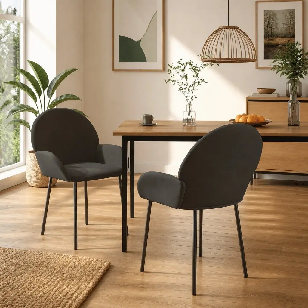 Dining Chairs Grey Velvet Set of 2 Padded Backrest Armrests