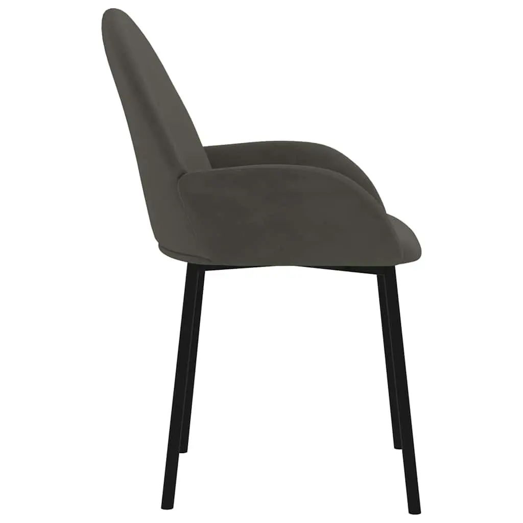 Dining Chairs Grey Velvet Set of 2 Padded Backrest Armrests