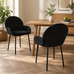 Dining Chairs 2 pcs Black Velvet Kitchen Room Seat Armrest Backrest Padded Foam