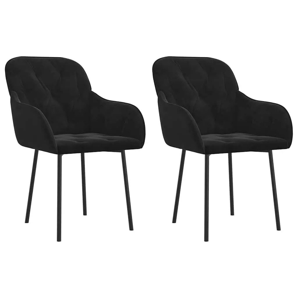 Black Velvet Dining Chairs 2 Piece Set Padded Foam Armrest Backrest Metal and Plywood Frame