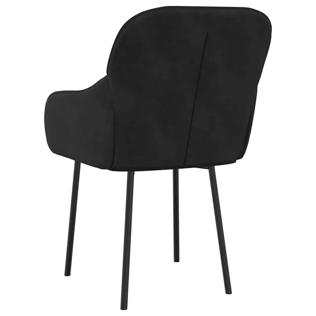 Black Velvet Dining Chairs 2 Piece Set Padded Foam Armrest Backrest Metal and Plywood Frame