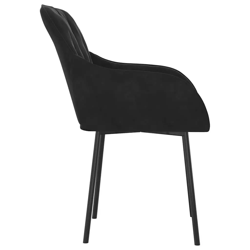 Black Velvet Dining Chairs 2 Piece Set Padded Foam Armrest Backrest Metal and Plywood Frame