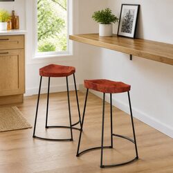 Compact Retro Bar Stools - Brown Mango Wood, 2 pcs