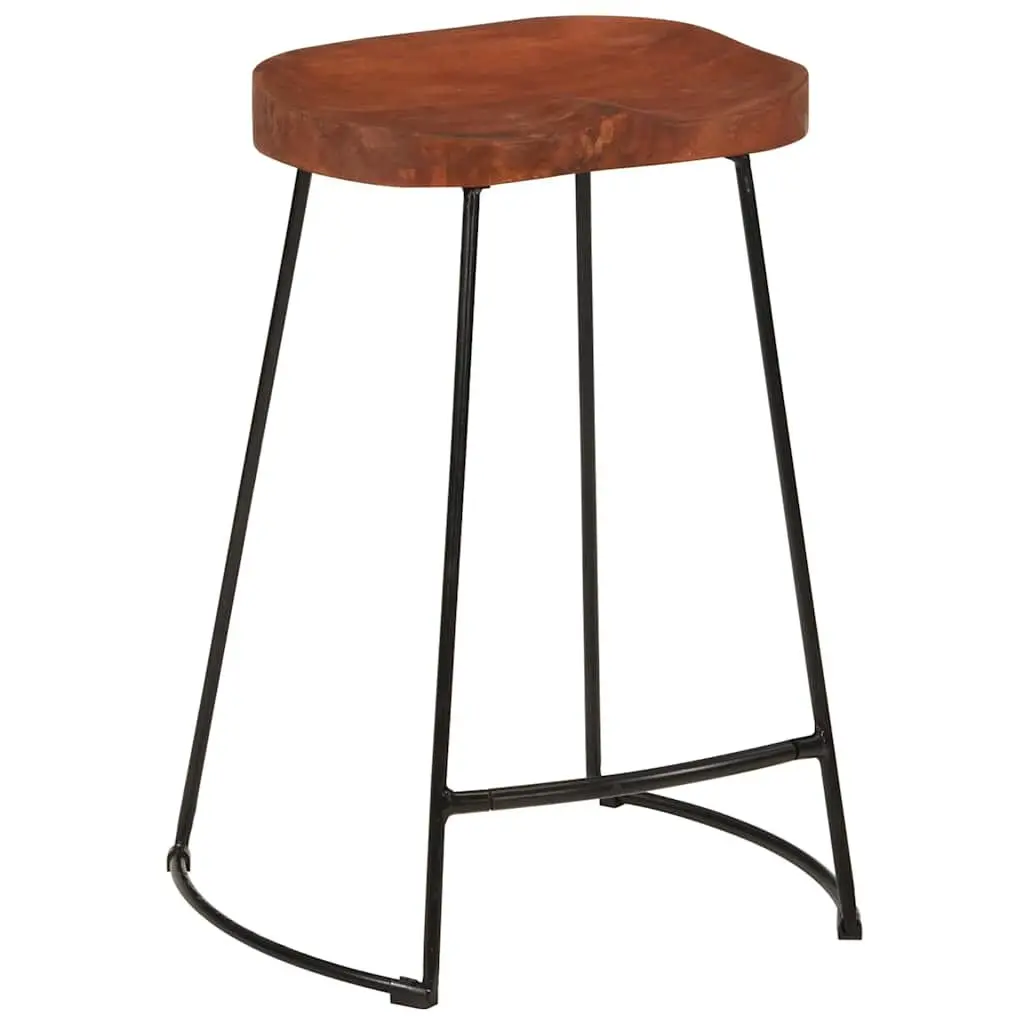 Bar Stools Brown 2 Piece Solid Wood Mango Retro Kitchen Counter Seating Furniture