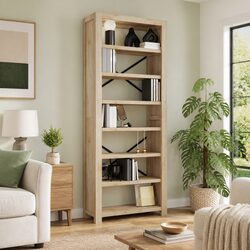 Sturdy 7-Tier Wooden Bookcase - Acacia Brown