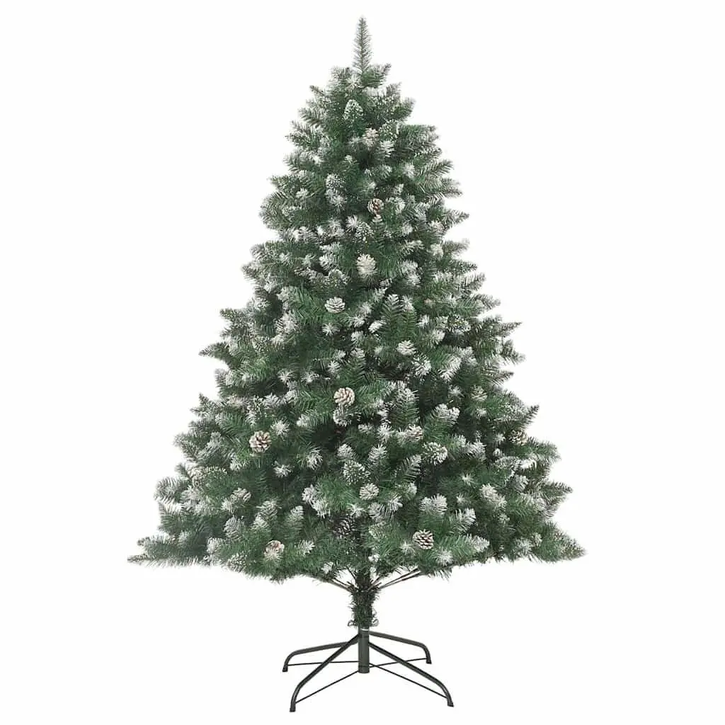 Artificial Christmas Tree Green 240cm Hinged Branches PVC with Stand Cones Snow