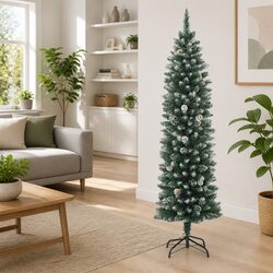 Artificial Slim Christmas Tree with Stand 150cm Green PVC Holiday Decoration