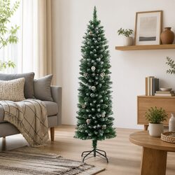 Artificial Slim Christmas Tree 240cm Green with Stand PVC Tips Snow Flocked