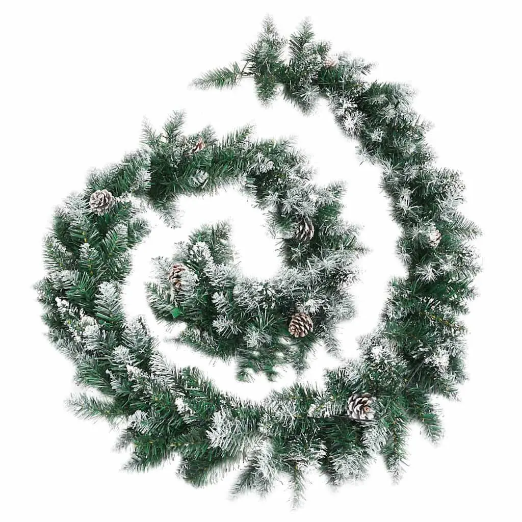 Christmas Garland LED Lights Green 2.7m Weather-resistant PVC with Pine Cone and Snow 40 Warm Lights 8 Lighting Effects