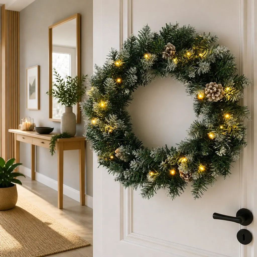 Christmas Wreath 45cm Green LED Lights Weather-resistant Indoor Outdoor Decoration