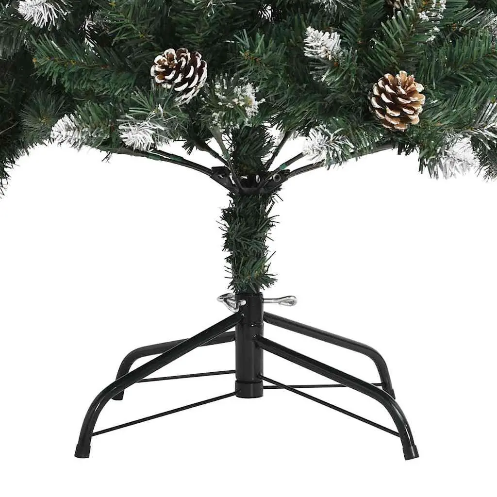 Artificial Christmas Tree Green 240cm PVC Hinged Branches Pre-decorated with Cones Artificial Snow Glitter