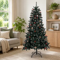 Artificial Christmas Tree with Stand 180 cm Green PVC Hinged Branches Holiday