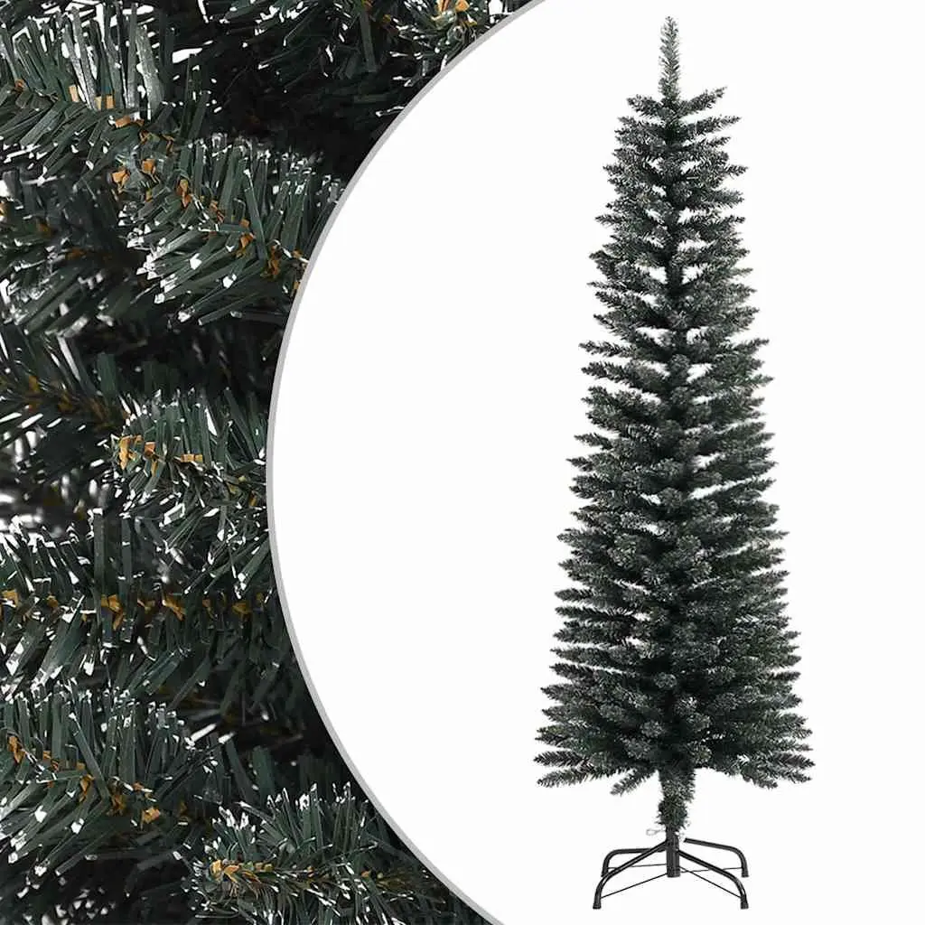 Artificial Christmas Tree Green 150cm Slim Bushy PVC Pre-decorated with White Snow