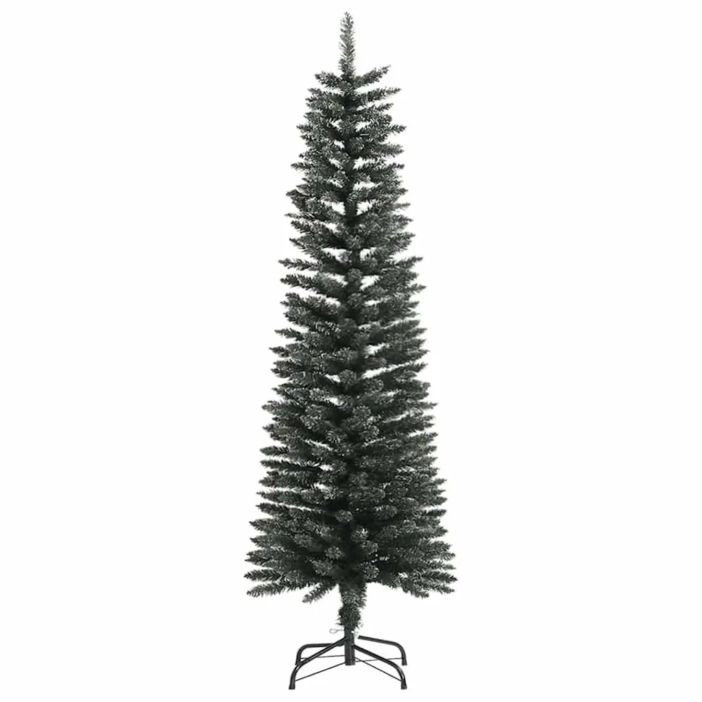 Artificial Christmas Tree Green 150cm Slim Bushy PVC Pre-decorated with White Snow