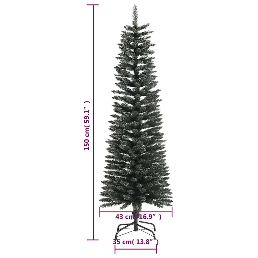 Artificial Christmas Tree Green 150cm Slim Bushy PVC Pre-decorated with White Snow