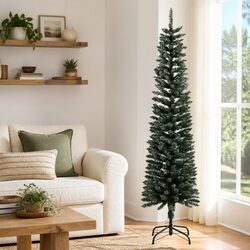 Artificial Slim Christmas Tree 180cm with Stand Green PVC Bushy Tips Holiday