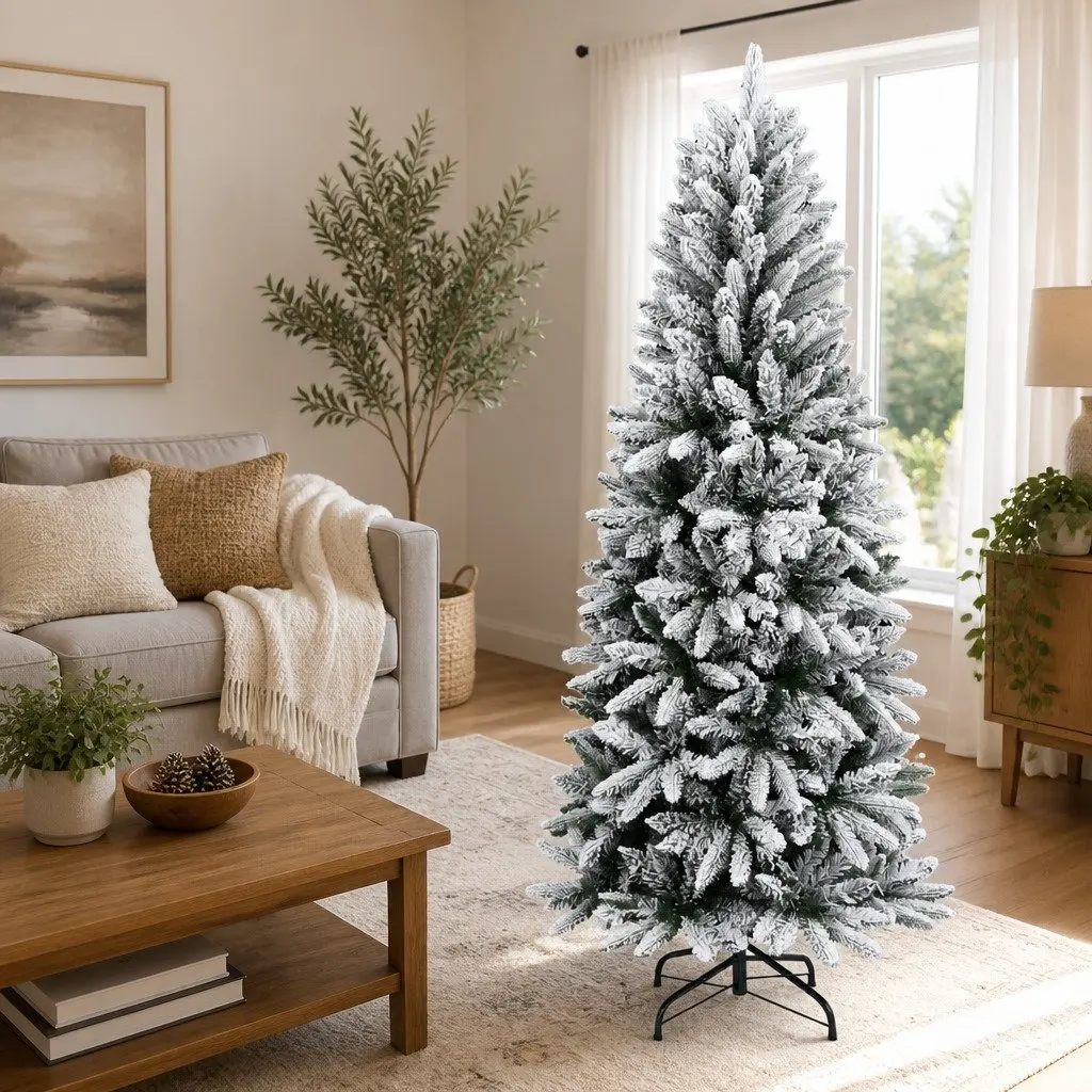 Artificial Christmas Tree White 180 cm Flocked Snow Hinged PVC PE
