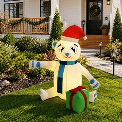 Christmas Inflatable Teddy Bear LED Yard Decoration Holiday 180cm Outdoor