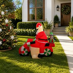 Compact and Festive Inflatable Santa on Motorcycle 158cm