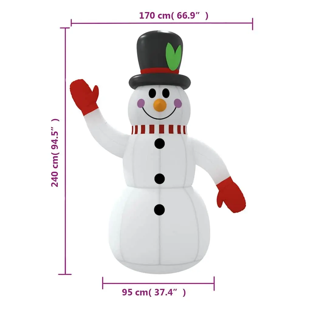 Inflatable Snowman Christmas Decoration 240cm LED Lights Weather-resistant Easy to Clean Quick Inflation