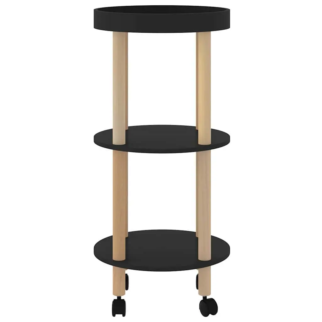 3-Tier Trolley Black Engineered Wood Lockable Wheels